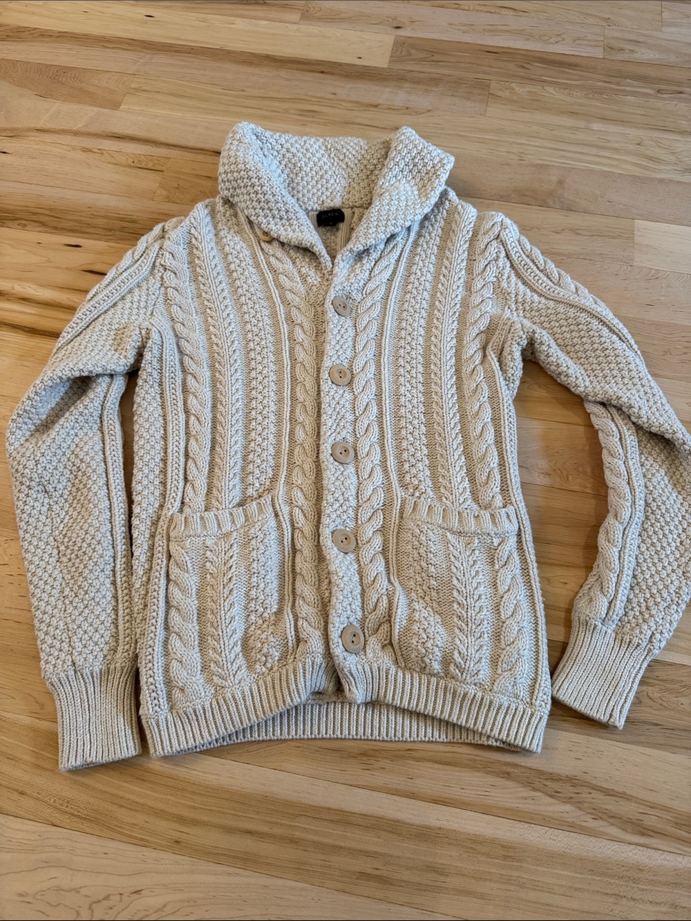 J. Crew-cream-colored cable-knit shawl-collar cardigan Sweater-100% Cotton-S
